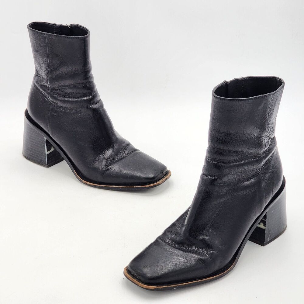 Sam Edelman Winnie Leather Square Chunky Heel Ankle Boots Black Size 7